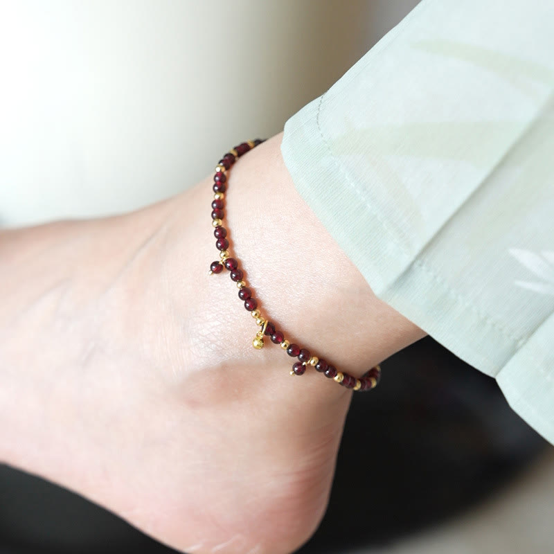 Natural 4mm Garnet Copper Gold Plated Calm Anklet