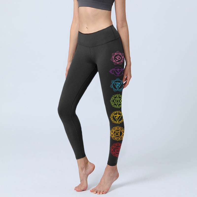 OM Symbol Sanskrit Characters Print Gym Leggings Women's Yoga Pants