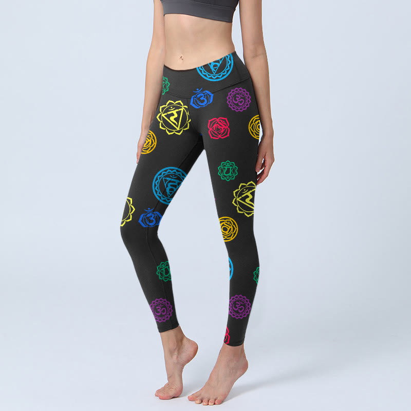 Geometric OM Symbol Sanskrit Print Gym Leggings Women's Yoga Pants