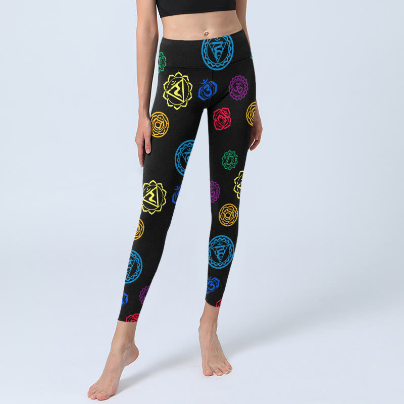Geometric OM Symbol Sanskrit Print Gym Leggings Women's Yoga Pants - Image 6