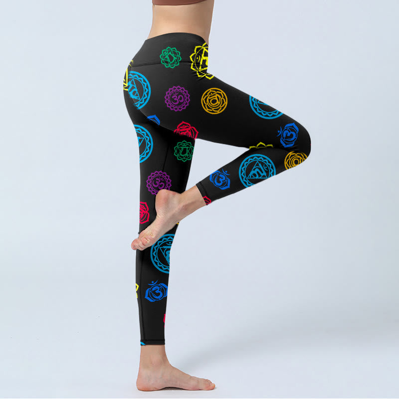 Geometric OM Symbol Sanskrit Print Gym Leggings Women's Yoga Pants - Image 4