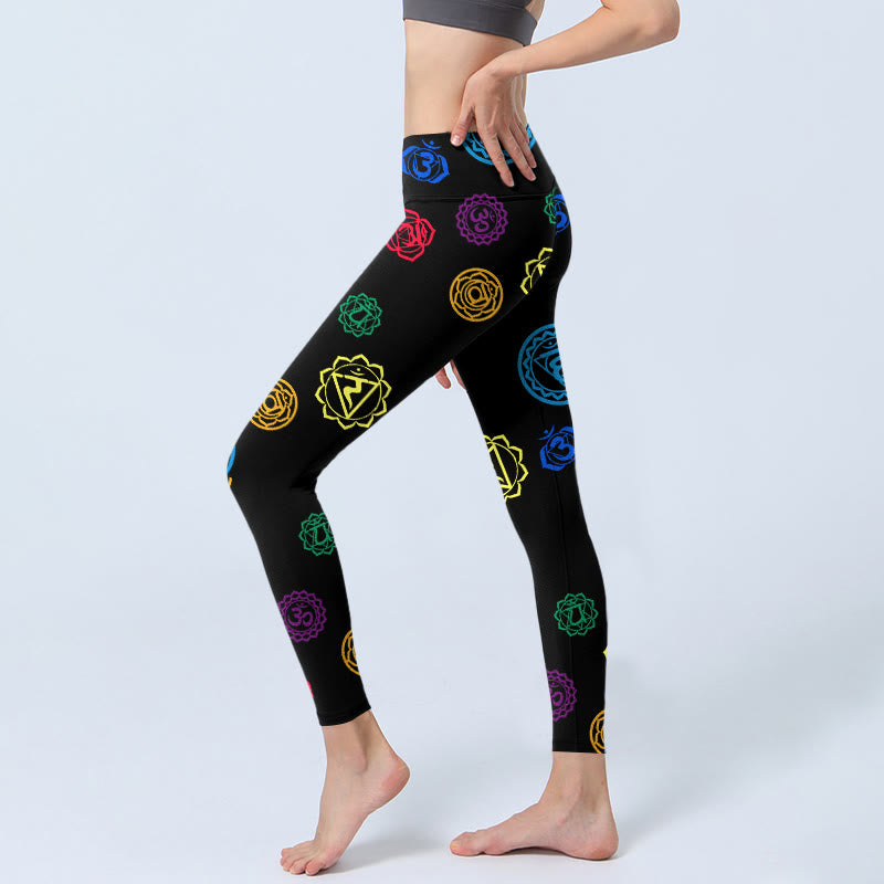 Geometric OM Symbol Sanskrit Print Gym Leggings Women's Yoga Pants - Image 3