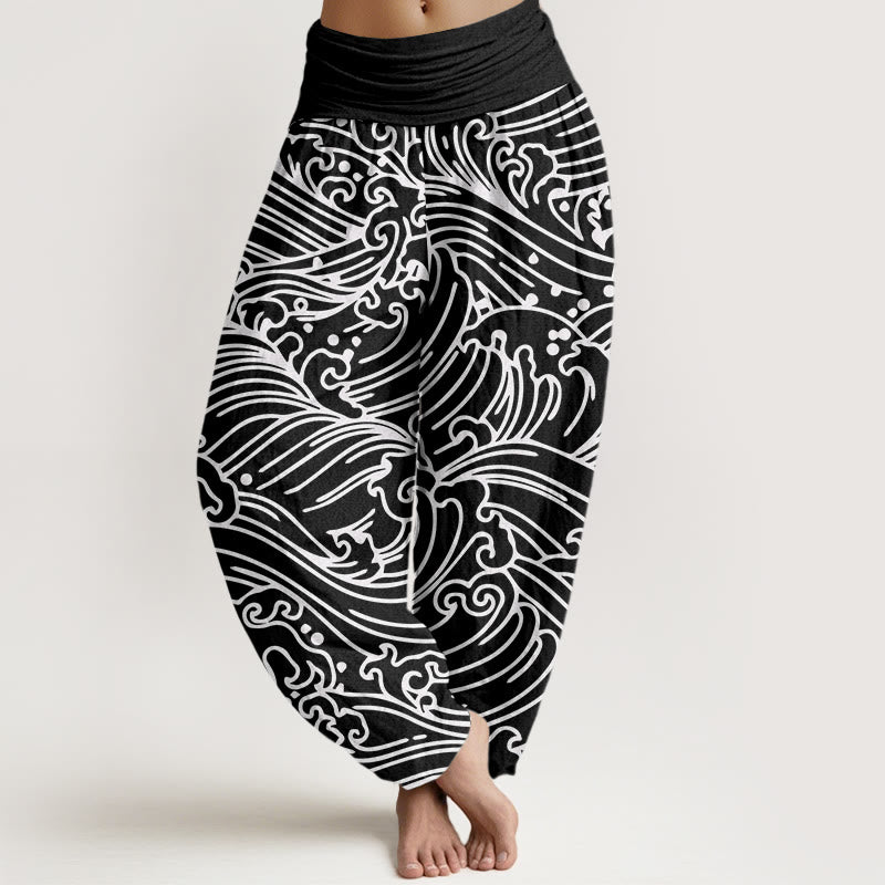 Rough Waves Pattern Women's Elastic Waist Harem Pants