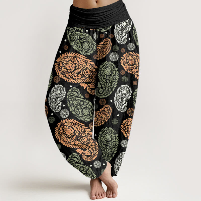 Cashew Flower Leaf Vines Sunflowers Pattern Women's Elastic Waist Harem Pants