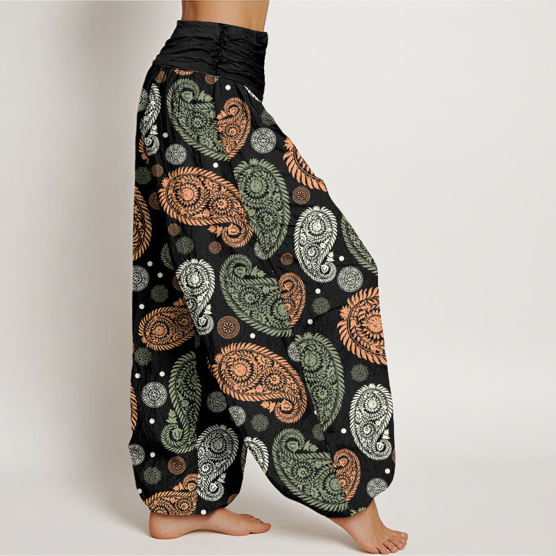 Cashew Flower Leaf Vines Sunflowers Pattern Women's Elastic Waist Harem Pants - Image 3
