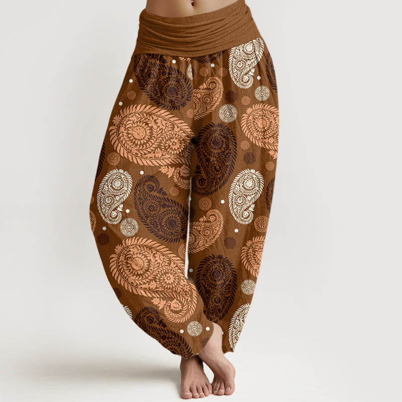 Cashew Flower Leaf Vines Sunflowers Pattern Women's Elastic Waist Harem Pants - Image 5