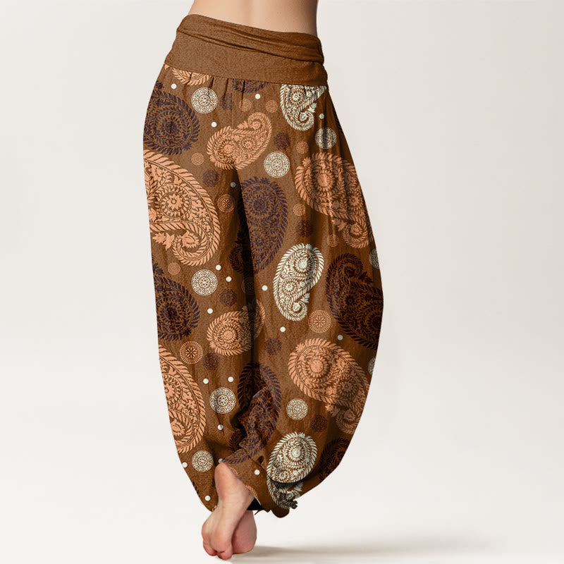 Cashew Flower Leaf Vines Sunflowers Pattern Women's Elastic Waist Harem Pants - Image 6