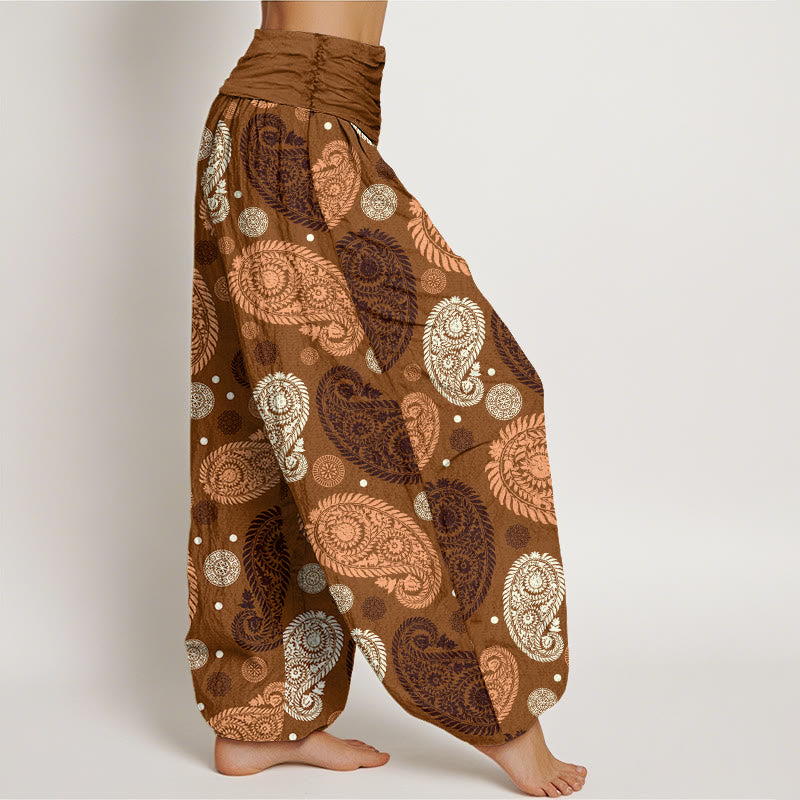 Cashew Flower Leaf Vines Sunflowers Pattern Women's Elastic Waist Harem Pants - Image 7