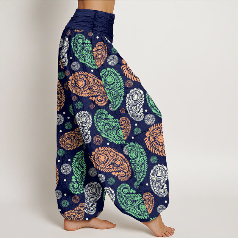 Cashew Flower Leaf Vines Sunflowers Pattern Women's Elastic Waist Harem Pants - Image 10