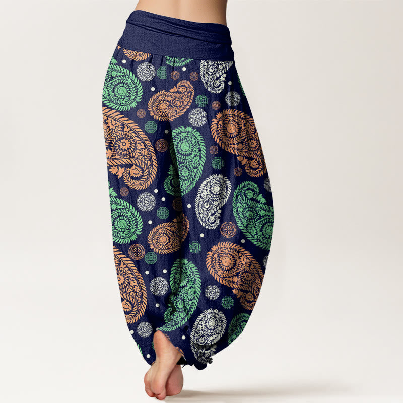 Cashew Flower Leaf Vines Sunflowers Pattern Women's Elastic Waist Harem Pants - Image 9