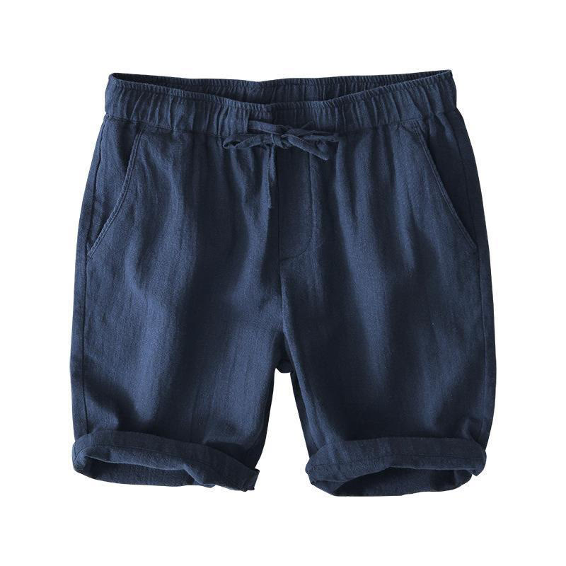 Summer Solid Color Drawstring Elastic Waist Men's Cotton Linen Shorts With Pockets - Image 33