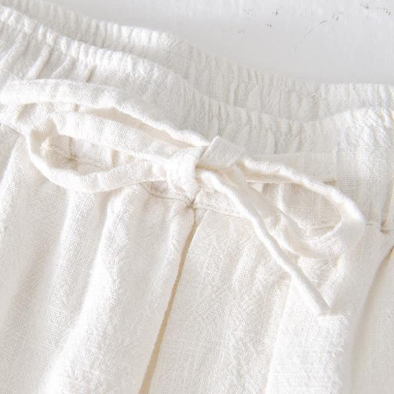 Summer Solid Color Drawstring Elastic Waist Men's Cotton Linen Shorts With Pockets - Image 7