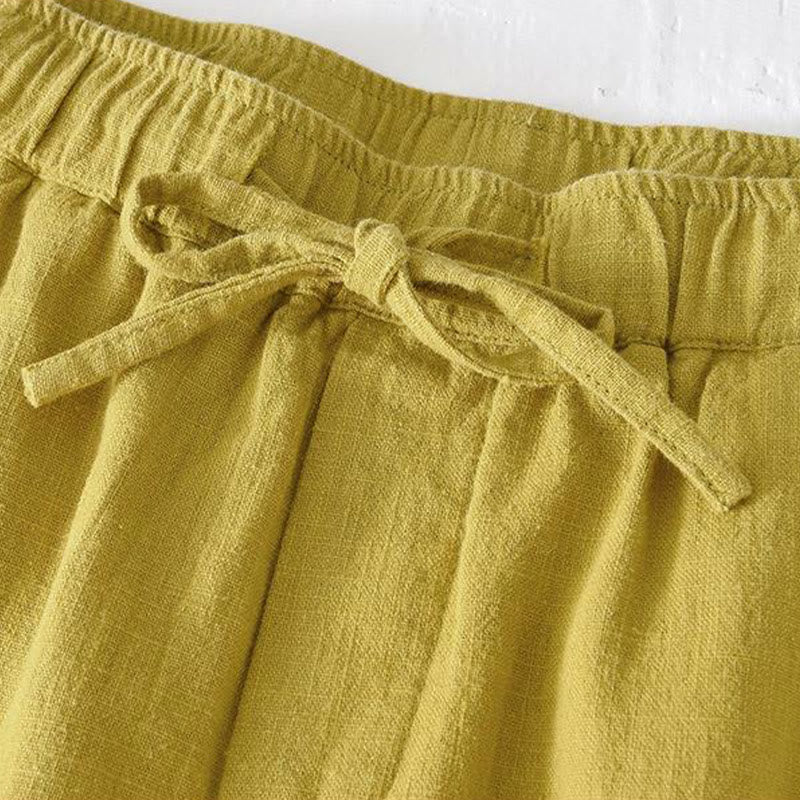 Summer Solid Color Drawstring Elastic Waist Men's Cotton Linen Shorts With Pockets - Image 12