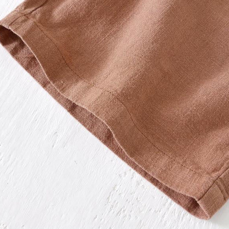 Summer Solid Color Drawstring Elastic Waist Men's Cotton Linen Shorts With Pockets - Image 38