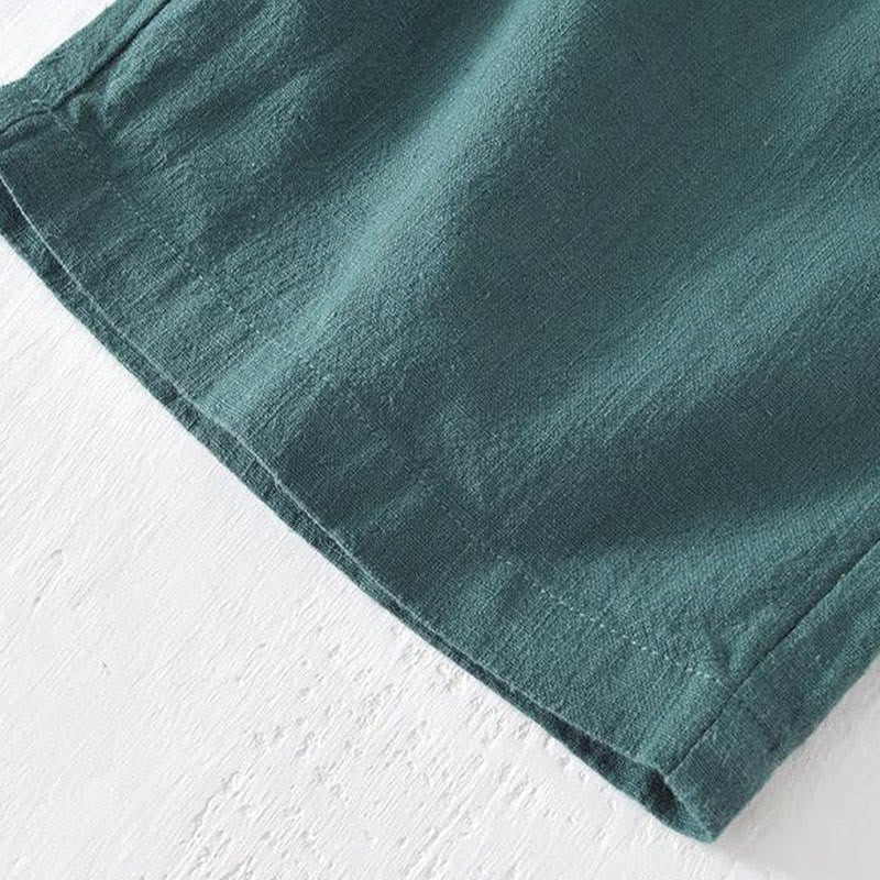 Summer Solid Color Drawstring Elastic Waist Men's Cotton Linen Shorts With Pockets - Image 26