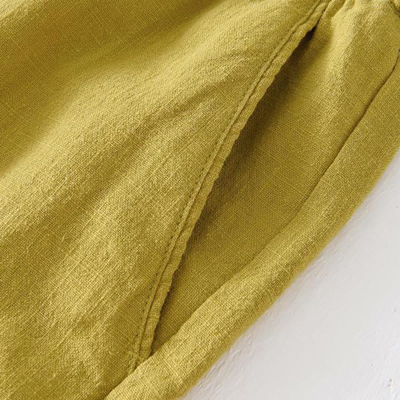 Summer Solid Color Drawstring Elastic Waist Men's Cotton Linen Shorts With Pockets - Image 15