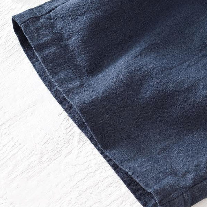 Summer Solid Color Drawstring Elastic Waist Men's Cotton Linen Shorts With Pockets - Image 32