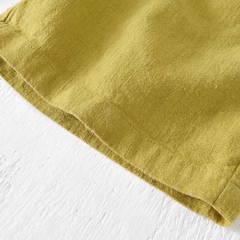 Summer Solid Color Drawstring Elastic Waist Men's Cotton Linen Shorts With Pockets - Image 16