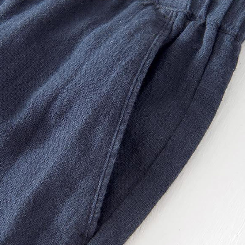 Summer Solid Color Drawstring Elastic Waist Men's Cotton Linen Shorts With Pockets - Image 31