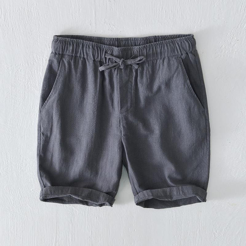 Summer Solid Color Drawstring Elastic Waist Men's Cotton Linen Shorts With Pockets - Image 17