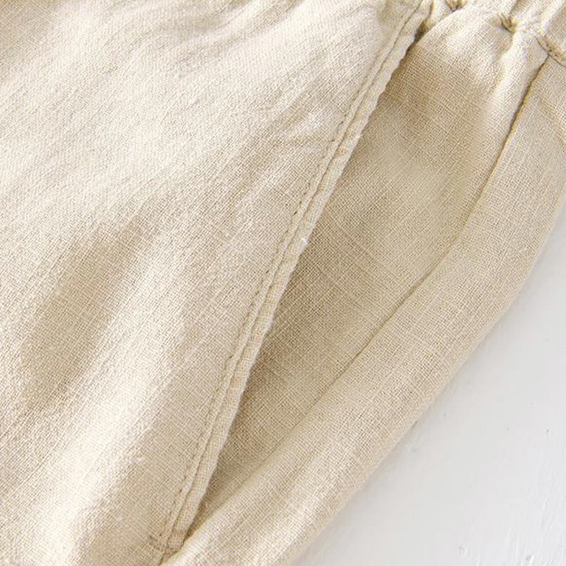 Summer Solid Color Drawstring Elastic Waist Men's Cotton Linen Shorts With Pockets - Image 4