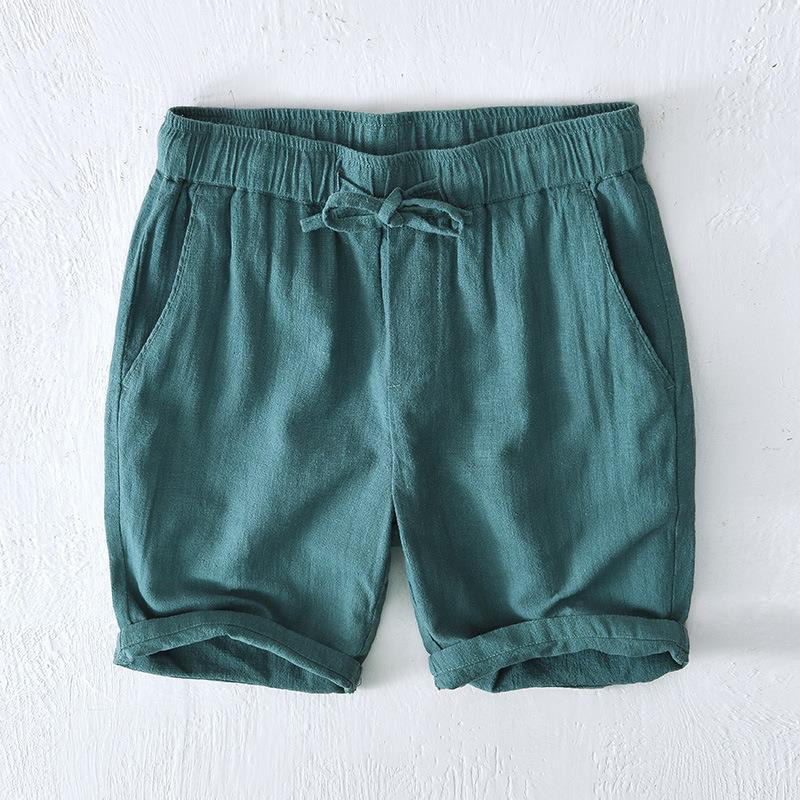 Summer Solid Color Drawstring Elastic Waist Men's Cotton Linen Shorts With Pockets - Image 22