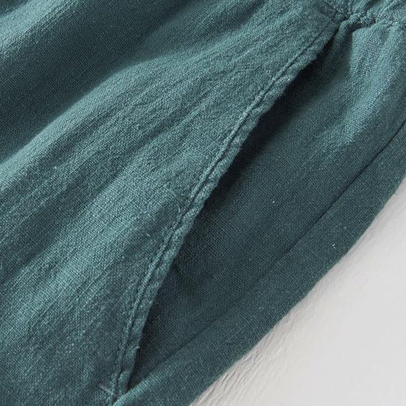 Summer Solid Color Drawstring Elastic Waist Men's Cotton Linen Shorts With Pockets - Image 25