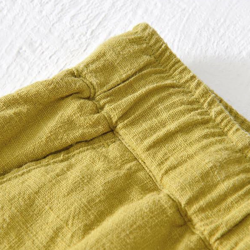 Summer Solid Color Drawstring Elastic Waist Men's Cotton Linen Shorts With Pockets - Image 14