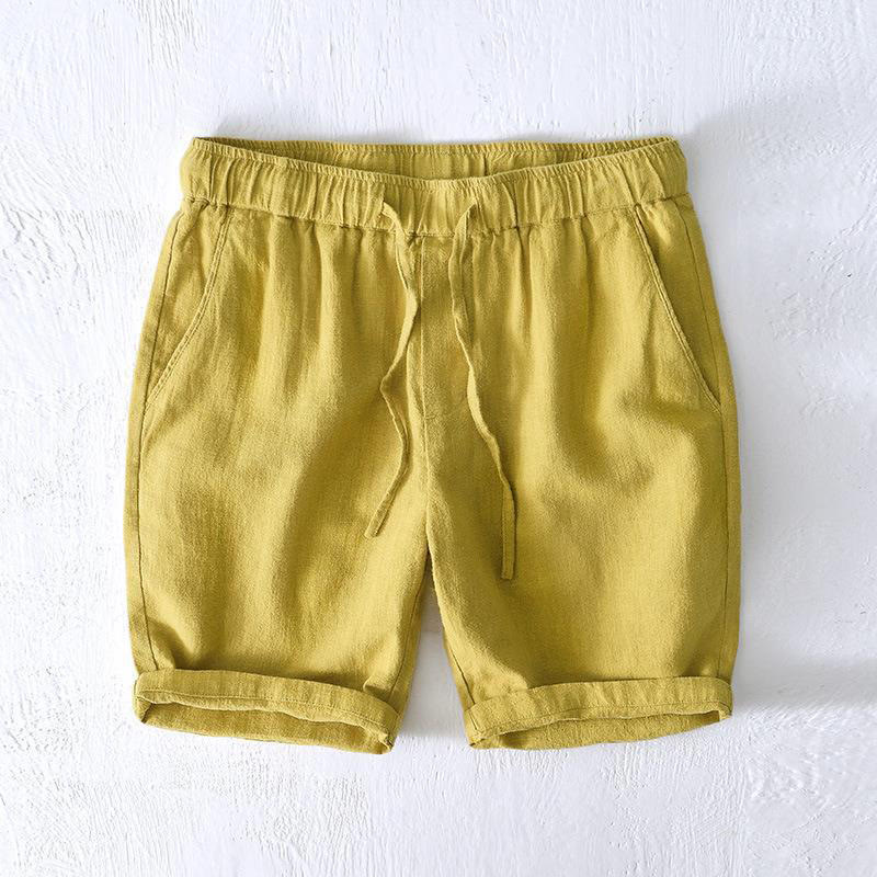 Summer Solid Color Drawstring Elastic Waist Men's Cotton Linen Shorts With Pockets - Image 11