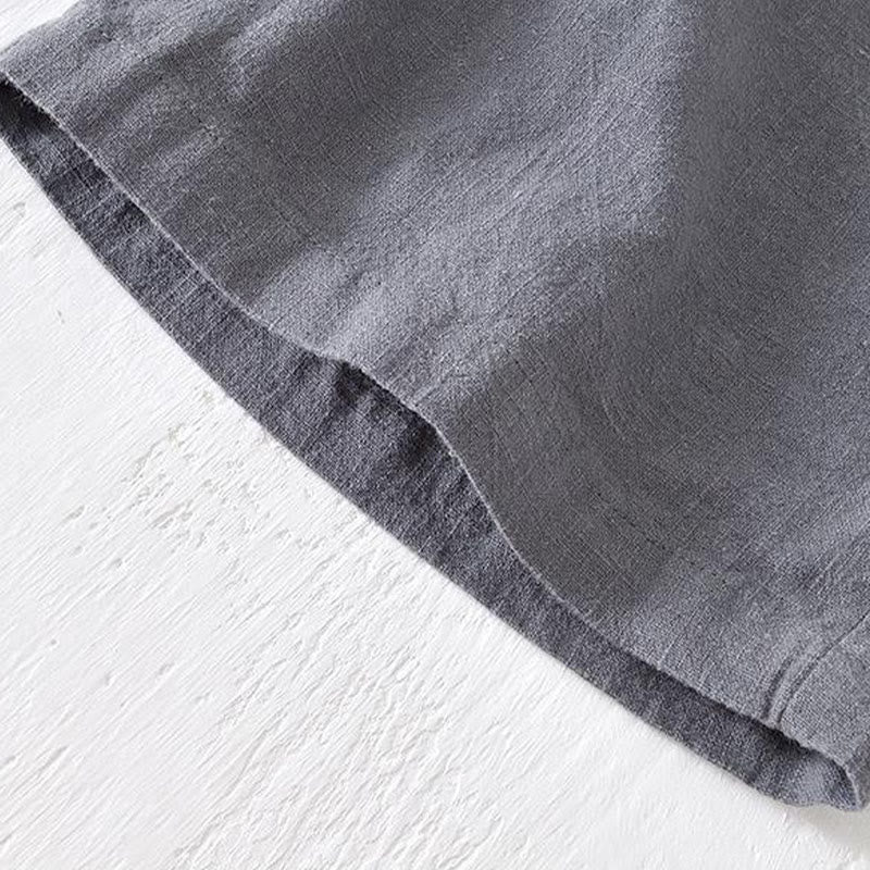 Summer Solid Color Drawstring Elastic Waist Men's Cotton Linen Shorts With Pockets - Image 21