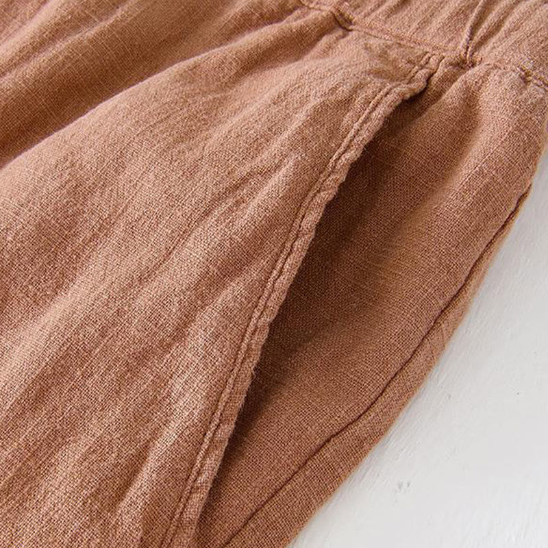 Summer Solid Color Drawstring Elastic Waist Men's Cotton Linen Shorts With Pockets - Image 37