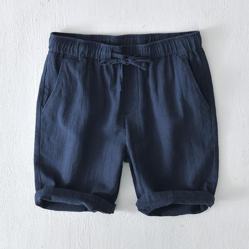 Summer Solid Color Drawstring Elastic Waist Men's Cotton Linen Shorts With Pockets - Image 27