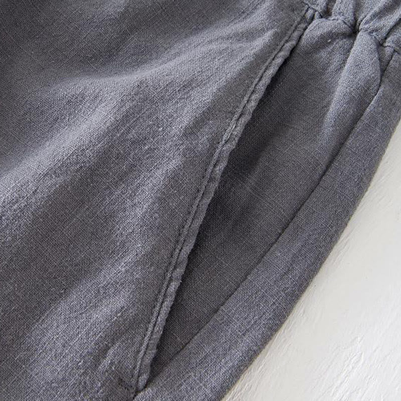 Summer Solid Color Drawstring Elastic Waist Men's Cotton Linen Shorts With Pockets - Image 20