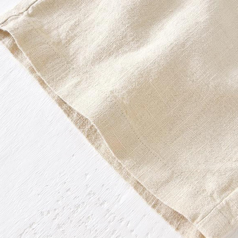 Summer Solid Color Drawstring Elastic Waist Men's Cotton Linen Shorts With Pockets - Image 5