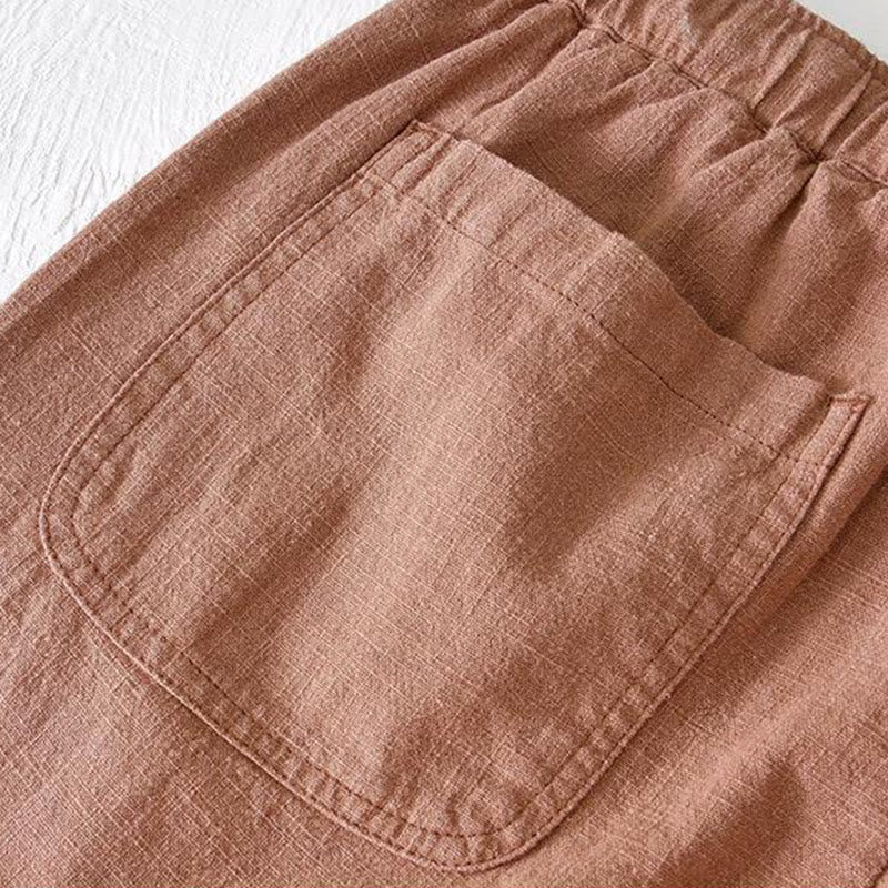 Summer Solid Color Drawstring Elastic Waist Men's Cotton Linen Shorts With Pockets - Image 36