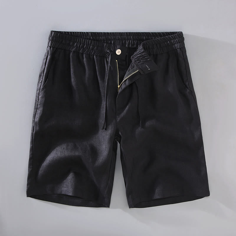 Summer Solid Color Drawstring Button Design Men's Linen Shorts With Pockets - Image 11