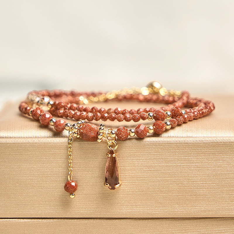 Natural 2mm Goldstone Beads Positive Multi Layer Bracelet