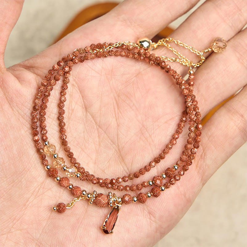 Natural 2mm Goldstone Beads Positive Multi Layer Bracelet - Image 4
