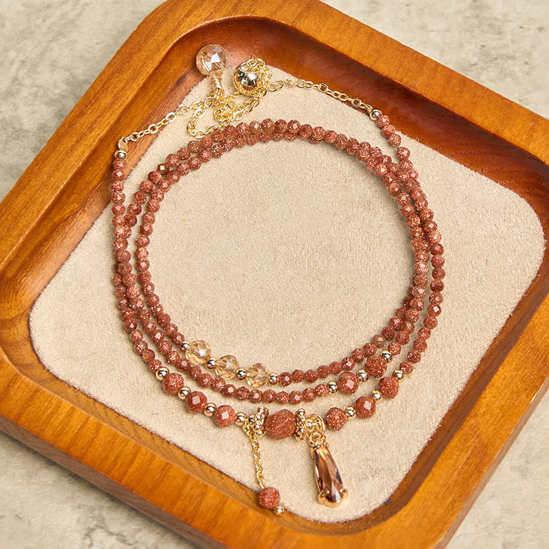Natural 2mm Goldstone Beads Positive Multi Layer Bracelet - Image 3