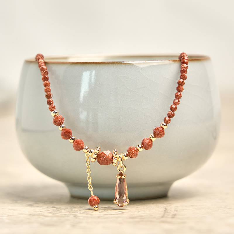 Natural 2mm Goldstone Beads Positive Multi Layer Bracelet - Image 7