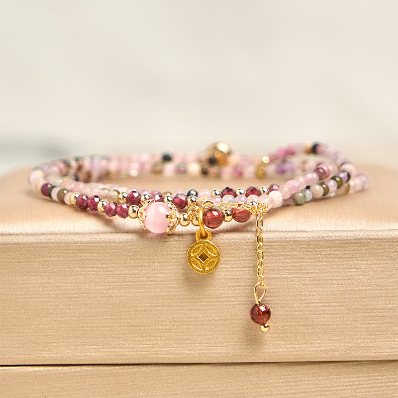 2.5 mm Irregular Beads Colored Tourmaline Coin Wisdom Bracelet