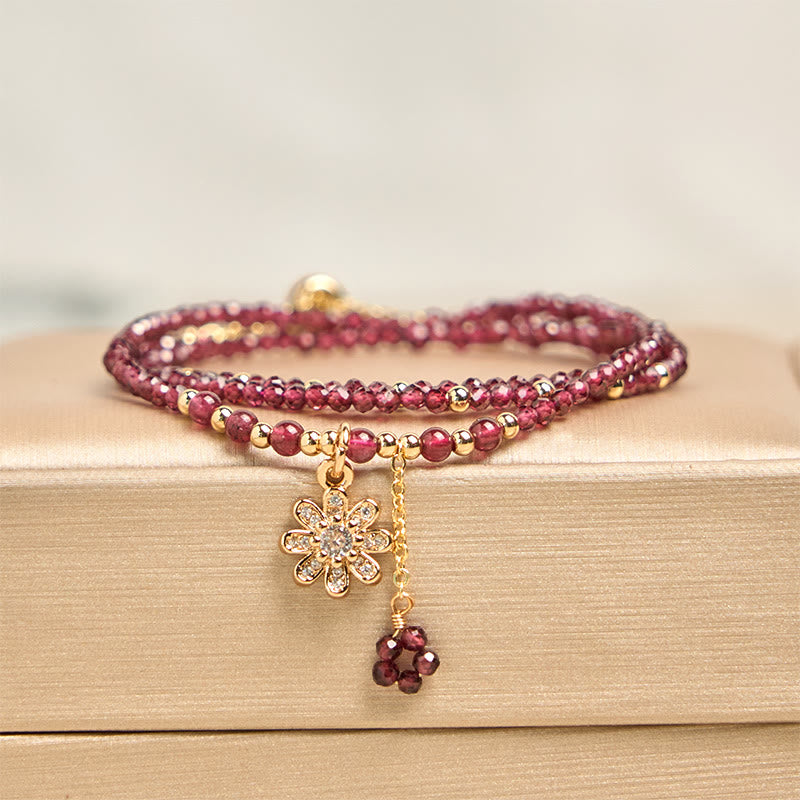 Natural 2.5mm Garnet Beads Flower Purification Multilayer Bracelet