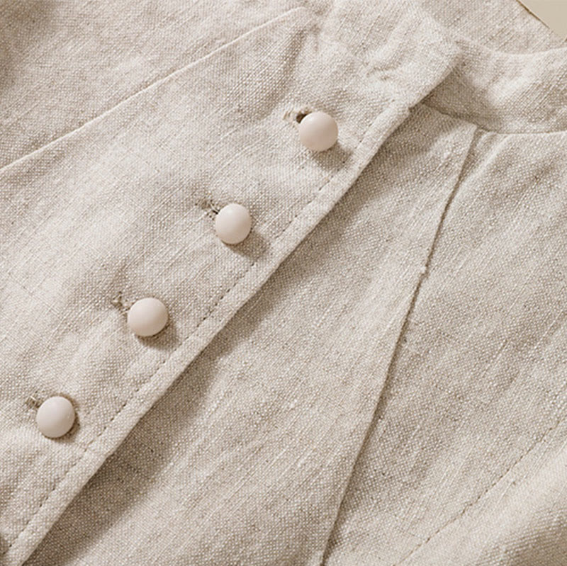 Women's Cotton Linen Stand Collar Long Sleeve Jacket With Pockets - Image 11