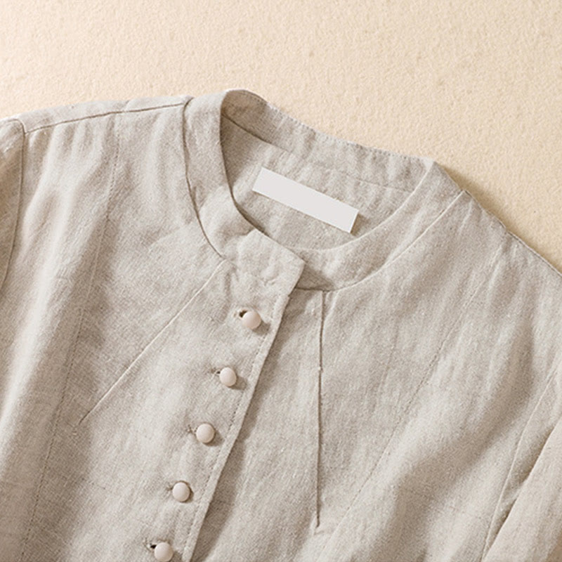 Women's Cotton Linen Stand Collar Long Sleeve Jacket With Pockets - Image 8