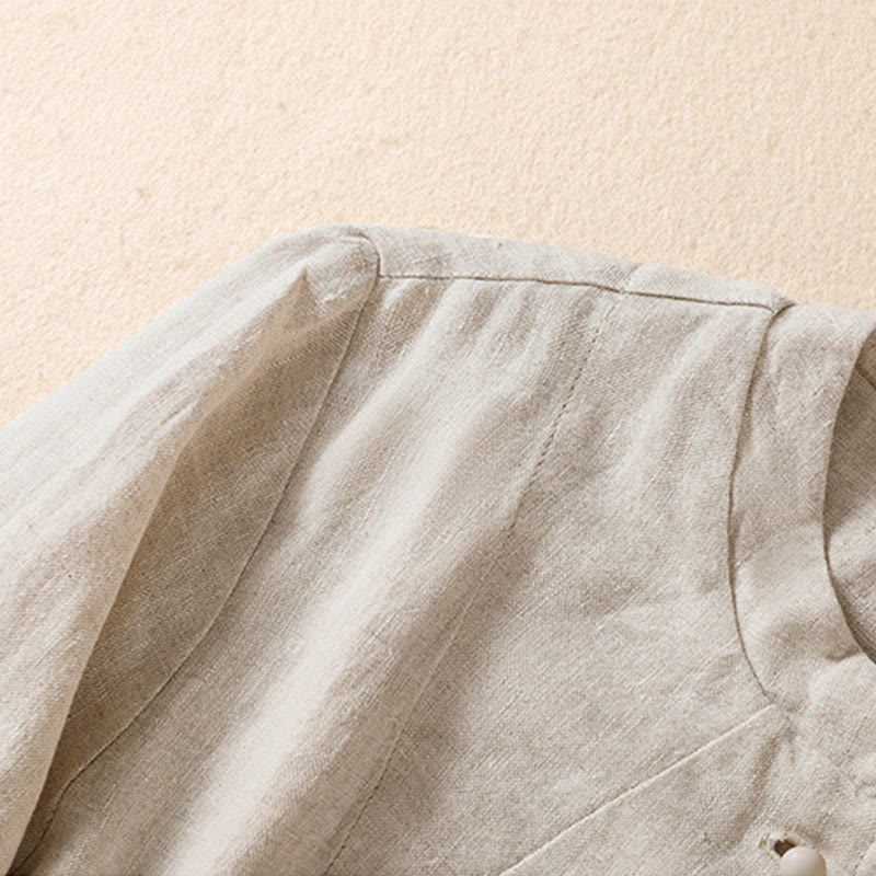 Women's Cotton Linen Stand Collar Long Sleeve Jacket With Pockets - Image 7