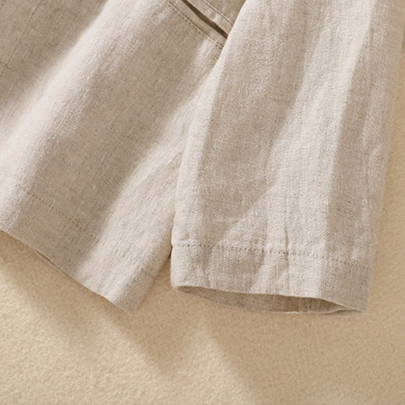 Women's Cotton Linen Stand Collar Long Sleeve Jacket With Pockets - Image 4
