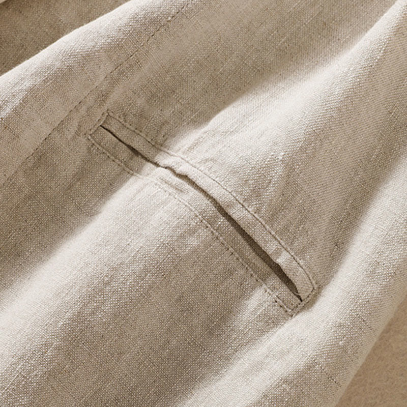 Women's Cotton Linen Stand Collar Long Sleeve Jacket With Pockets - Image 13
