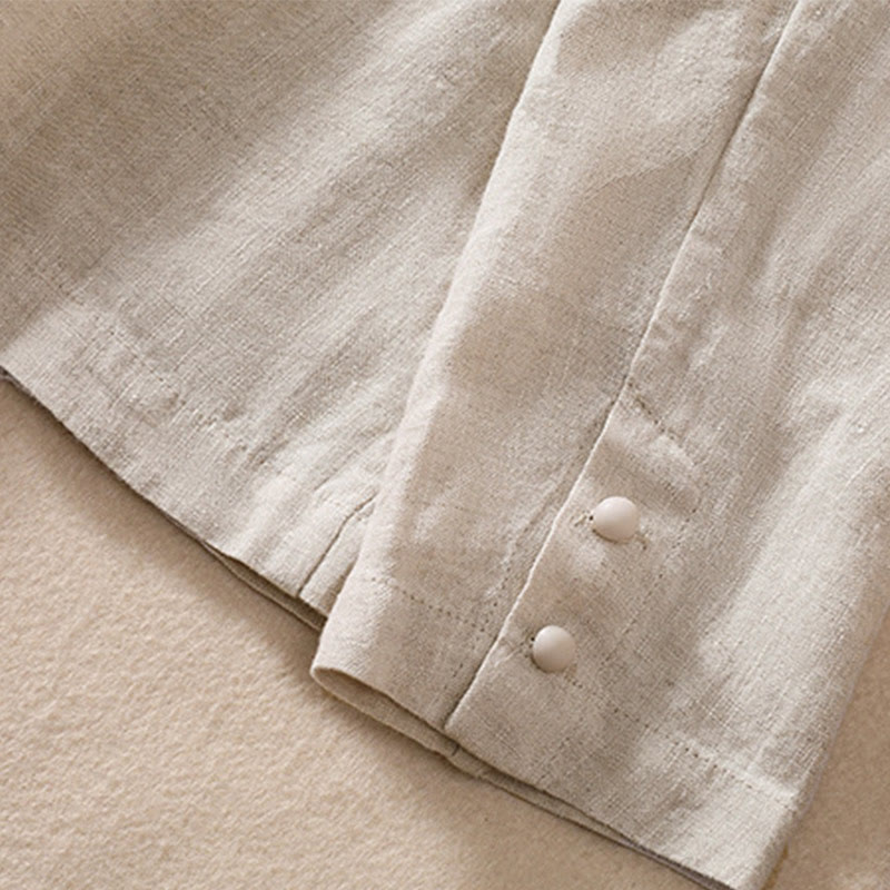 Women's Cotton Linen Stand Collar Long Sleeve Jacket With Pockets - Image 12