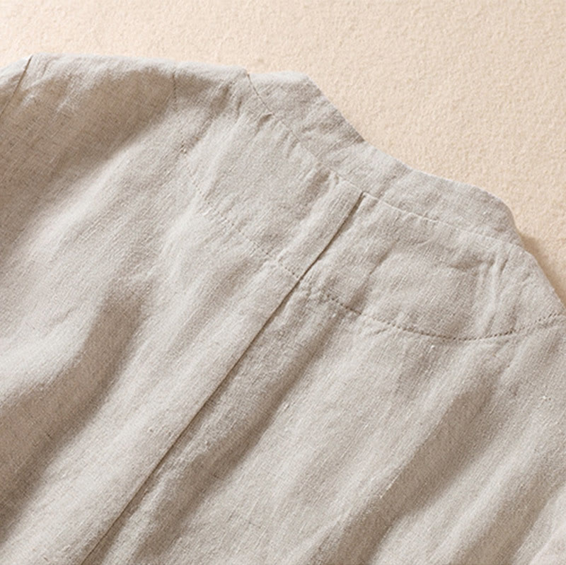 Women's Cotton Linen Stand Collar Long Sleeve Jacket With Pockets - Image 5