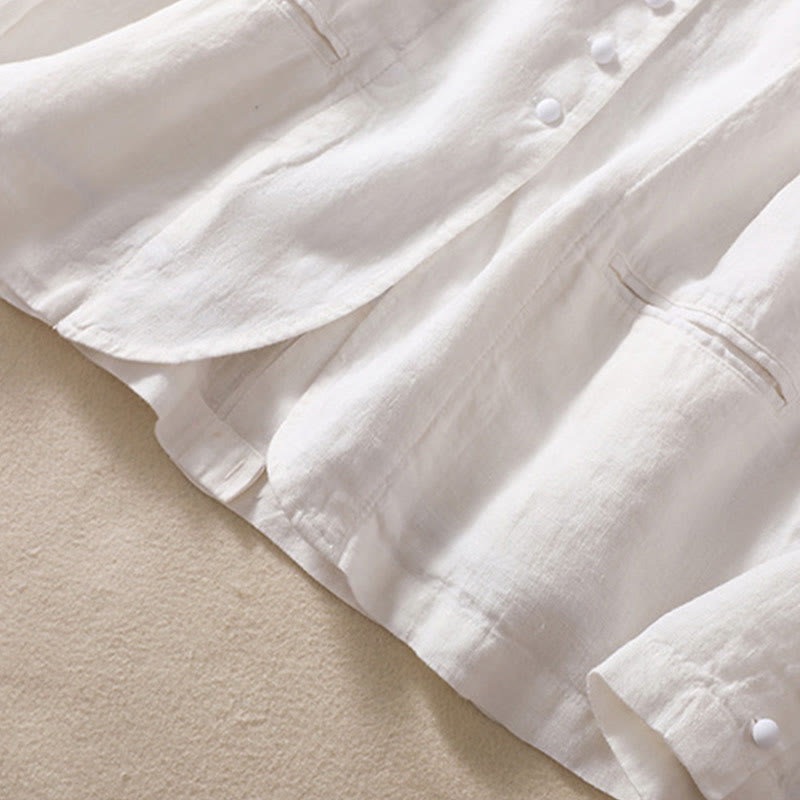 Women's Cotton Linen Stand Collar Long Sleeve Jacket With Pockets - Image 20